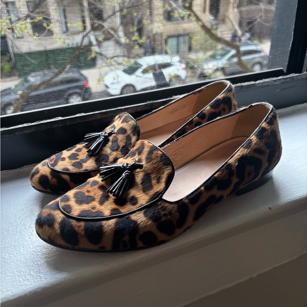 J. Crew Brown and Black Flats with Leopard Print